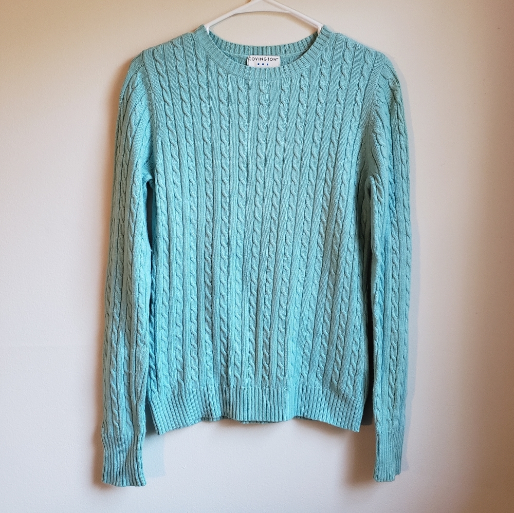 Covington Turquoise Cable-Knit Sweater